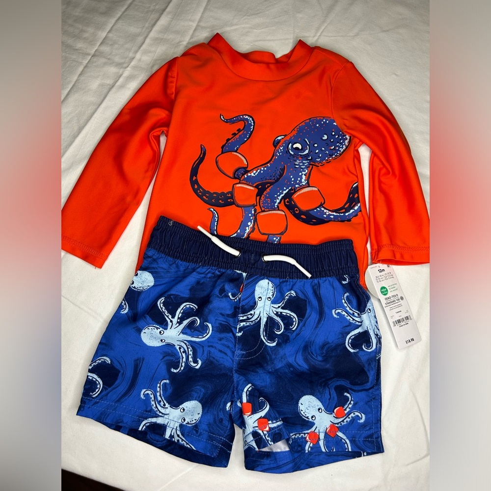 Carters Red and Blue Octopus Rashguard Set size 12M SKU A14 - Picture 3 of 6